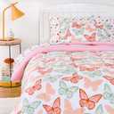 Amazon Basics 5-Piece Soft Microfiber Kid's Bed-in-a-Bag Bedding Set with Comforter, Sheets, Sham and Pillowcase, Twin, Butterfly Friends