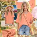 Oakgarden Girls' Shirts 5-14 Years Oversized Short Sleeve Summer T-Shirts V Neck Drop Shoulder Top Kids Casual Basic Cute Tee (Orange)