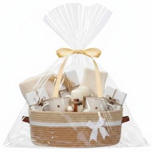 Colingmill Graduation Large Woven Basket for Gifts Empty Set with Gift Bags and Ribbon Easter Gift Baskets and Wrapping Set Storage 14"x 10"x 5.5" Decorative Box for Graduation Baby Shower(Yellow)