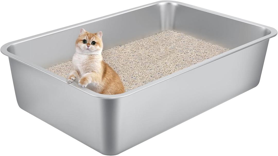 Stainless Steel Cat Litter Box for Large Cats - 17.5"x13.6"x6.1" High-Sided Metal Tray, Anti-Splash & Odor Resistant, Durable Rustproof Design, Easy to Clean, Pack of 5