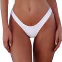 SherryDC Women's Sexy Cheeky Thong Brazilian Cut Low Rise High Leg Bikini Bottom, White, Medium