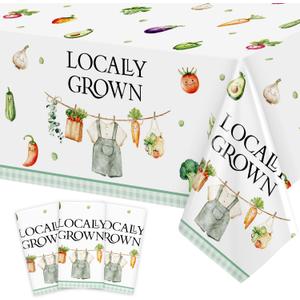 3Pcs Locally Grown Baby Shower Decorations Tablecloth, Rectangular Plastic Farmers Market Baby Shower Table Cloth, 54 x 108 Inch