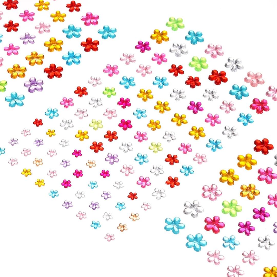 uxcell 505 Pcs Gems Stickers for Crafts, 5 Sheet Self-Adhesive Gems Bling Flower Rhinestone Stickers, Crystal Crafts Jewelry Stickers for Party Decorations, Multicolor