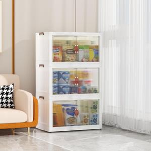 3 Tier Storage Bins with Lids, 104QT Collapsible Plastic Storage Bins, Folding Storage Boxes with Doors, Stackable Storage Organizer for Home, Office and Dorm