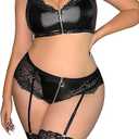 SHENHE Women's Plus Size Garter Lingerie Set Floral Lace 3 Pieces Bra and Panty Sets with Stockings 2XL