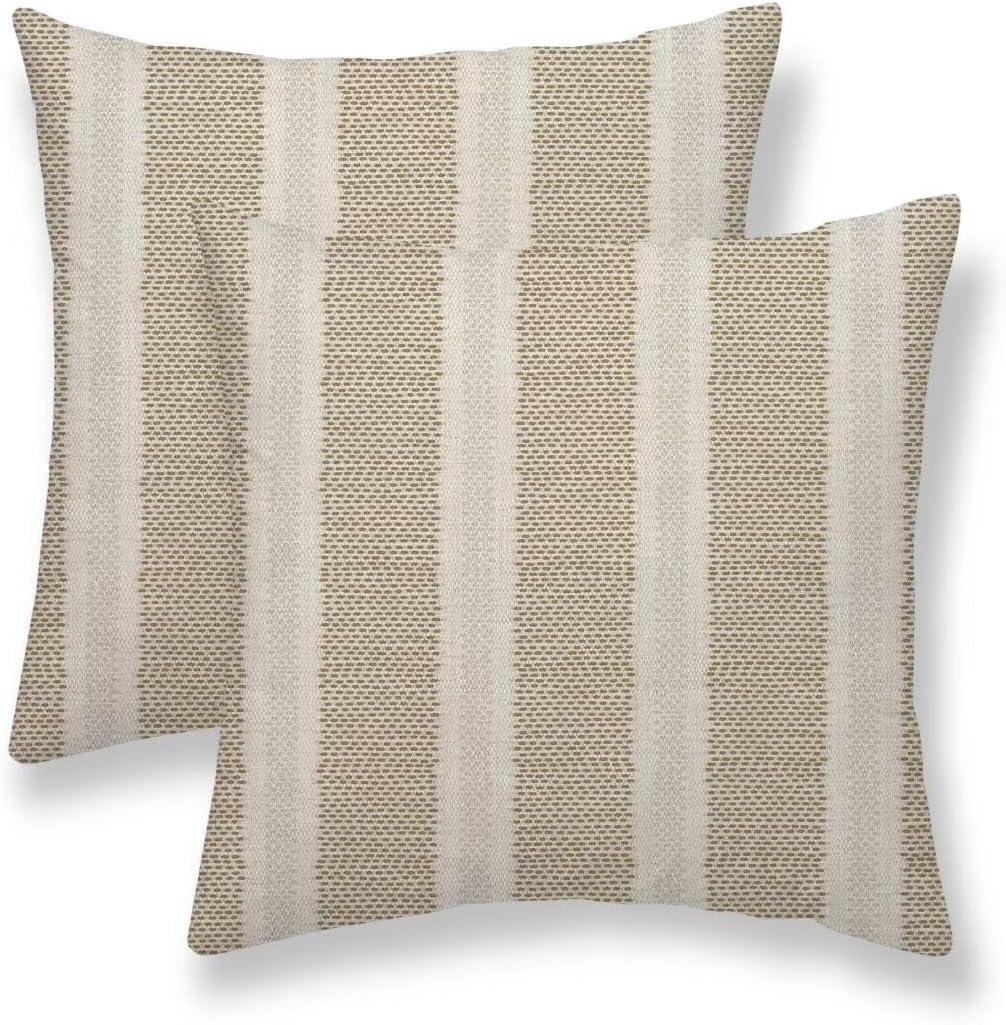 Tan Khaki Polka Dot Pillow Covers 18 x 18 Inch Set of 2 Boho Striped Decorative Outdoor Throw Pillow Covers Linen Modern Geometry Cushion Cases for Home Sofa Couch Living Room Decor