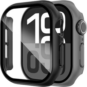 2 x Fullife 2-Pack Compatible with Apple Watch Series 11/10 Case for Men Women, Hard PC Case with Tempered Glass Apple Watch Screen Protector for 42mm 46mm iWatch 11/10 Cover (Black+Space grey)