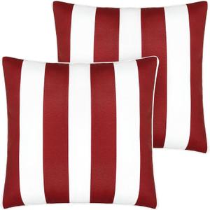Pack of 2 Outdoor Throw Pillows 18x18 Inch, Water-Repellent & Fade Resistant Patio Pillows with Inserts, All Weather Decor for Patio Furniture Garden Couch Poolside, Red White