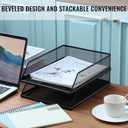 Hicarer 2 Pcs Black Metal Letter Tray Stackable Desk Tray Single Wire Mesh Organizer Front Load File Paper Holder for Desktop Office Home School Classroom (12.8 x 9.84 Inch)