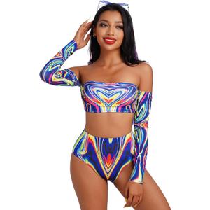 ABAFIP Women's Rave Outfits 2 Piece Crop Top Mini Skirt Swimsuits Going Out Party Music Festival Dancewear Size S