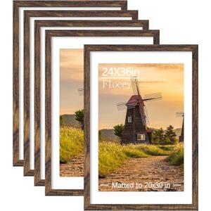 24x36 Picture Frame Set of 5, Rustic Brown Poster Frame, Display Pictures 20 x 30 with Mat or 24 x 36 Without Mat for Horizontal or Vertical Wall Mounting, Wall Gallery Frame for Artwork, 24x36-5PACK