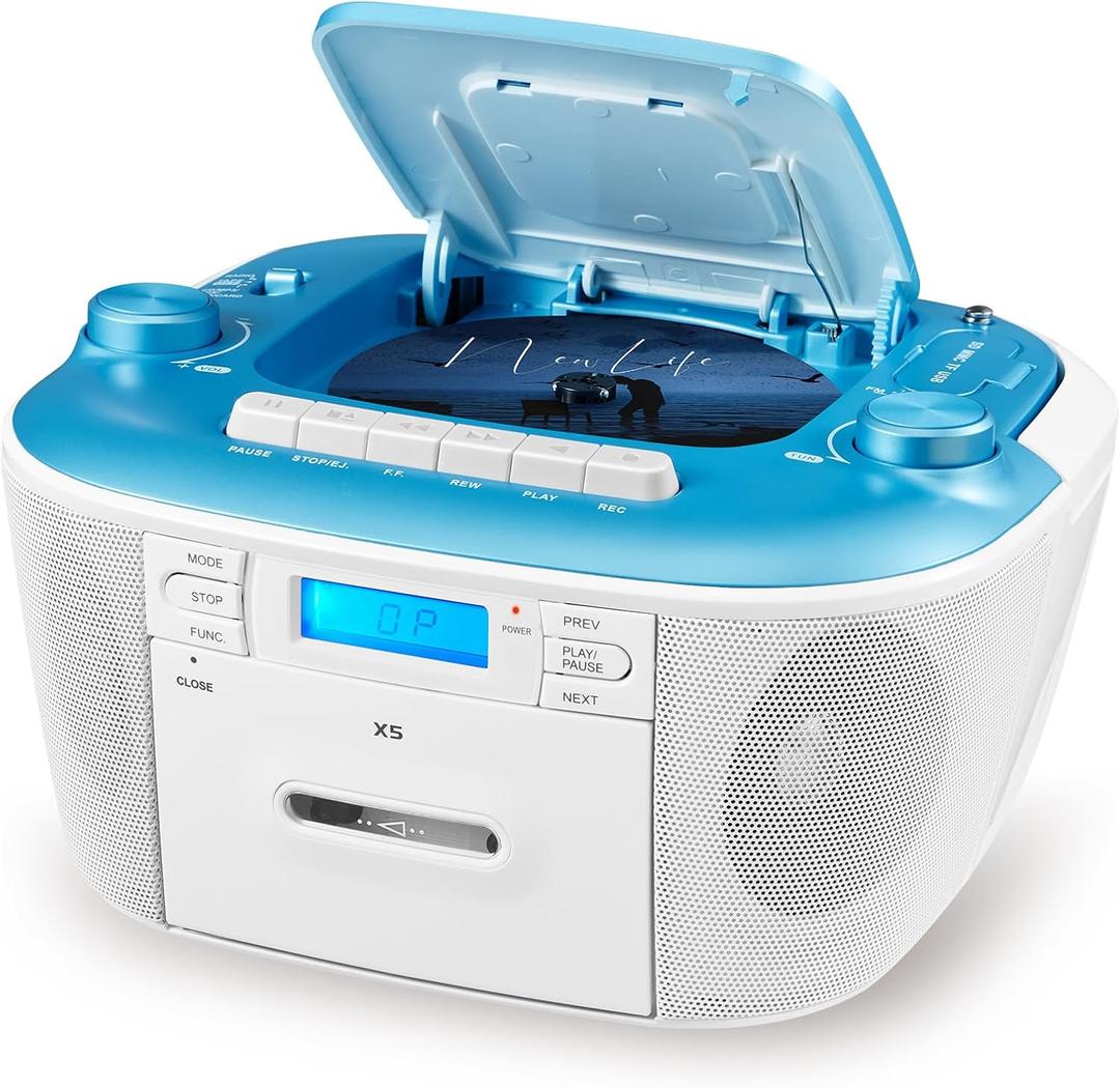 Gelielim Portable CD and Cassette Player Combo - Cassette Tape Player Boombox with AM FM Radio, Boom Box CD Player for Home, AUX/TF/USB/MP3 Player with LCD Display, AC/DC Powered, Gift for Seniors