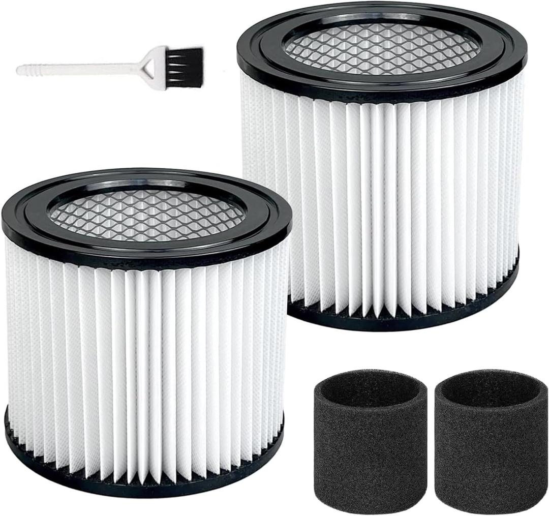90398 Shop Vac Filter Replacement Type AA Cartridge, Fits Most 4 Gallon & Smaller Wet/Dry Vacuums, Reusable Nanofiber Filter, 2 Pack with Foam Sleeves
