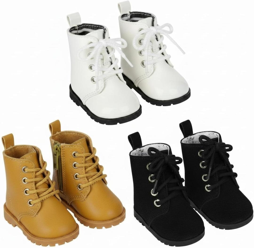 Bencailor 3 Pairs Winter 18 Inch Doll Boots and Shoes Christmas Dolls Shoes American Themed Boots Skates for Dress up(Simple Style)