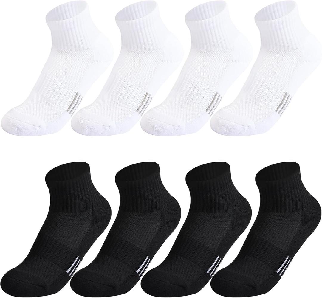 Boys Socks Girls Cushioned Athletic Socks Cotton Mesh Quarter Sock Youth Sport Ankle Sock 4/8 Pairs