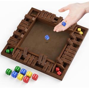 Shut The Box Game Wooden 1 2 3 4 Players Shut The Box Board Games with 8 Dice Math Addition and Pub Close The Box Game Wooden for Kids & Adults 12 Inch (Brown)