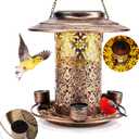 Solar Bird Feeders for Outdoors Hanging Bring Three Water Cups - Premium Grade Metal Wild Bird Feeders, Chew-Proof, Weather and Water Resistant Bird feeders, Outside and Garden Decoration (Bronze)