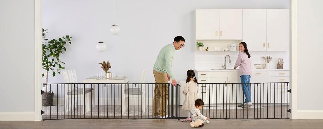 Regalo Safety 28"-76 Super Wide Configurable Baby Gate for Doorways & Open Spaces, 3-Panel Wall Mounted Safety Gate with Door for Babies, Toddlers & Pets, Includes Wall Mount Hardware