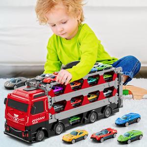 78 inches Transport Truck with 24pcs Die-Cast Cars Toys, Cars Toddler Toys Gifts for 2-7 Years Old Boys & Girls, Blue Modern Truck Toys (Red)