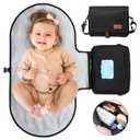 Momcozy 2-in-1 Diaper Changing Pad - Extra-Large Portable Diaper Pad 31.4x15.7 inch - Waterproof and Foldable for Newborns to Toddlers - Also Used As Adjustable Shoulder Bag with Wipes Pocket (Black)