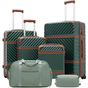 Coolife Luggage Set Suitcase Carry On Luggage PC Hardshell Luggage TSA Lock Spinner Wheels Telescopic Handle (6 piece set, Dark Green)