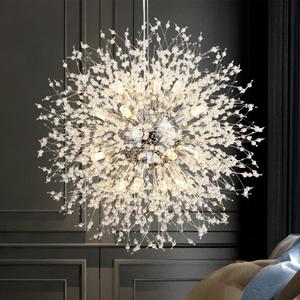 SineRise Modern Crystal Chandeliers Firework, Crystal Light Fixture, Dandelion Chandelier (16-Light, Chrome) for Foyer Hallway Entryway Kitchen Bedroom (Bulbs Not Included)