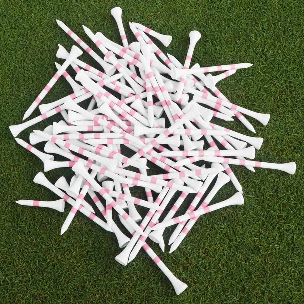 2 x Three Striped Marking Wood Golf Tees 80 Count 3-1/4 inch with 20 Count 1-1/2 inch Tees Mixed Pack Available in Black Red Blue Pink