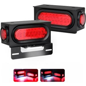 Steel Trailer Light Boxes Housing Kit, 6" Oval Red 24-LED Boat Trailer Lights Kit with Brake, Turning Signal, Reverse Lighting with 6 LED License Plate Light, 2" Round Red Side Marker Lights