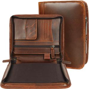 ELIZO Leather Portfolio Leather Padfolio Folio A5 Notebook Cover Work Folder Business Portfolio Organizer Binder Men Women Small (Antique, A5)