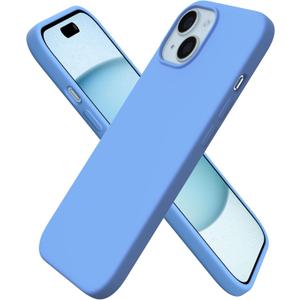 ORNARTO Compatible with iPhone 15 Case 6.1, Slim Liquid Silicone 3 Layers Full Covered Soft Gel Rubber Phone Case, Anti-Scratch Shockproof Protective Cover 6.1 Inch, Sky Blue