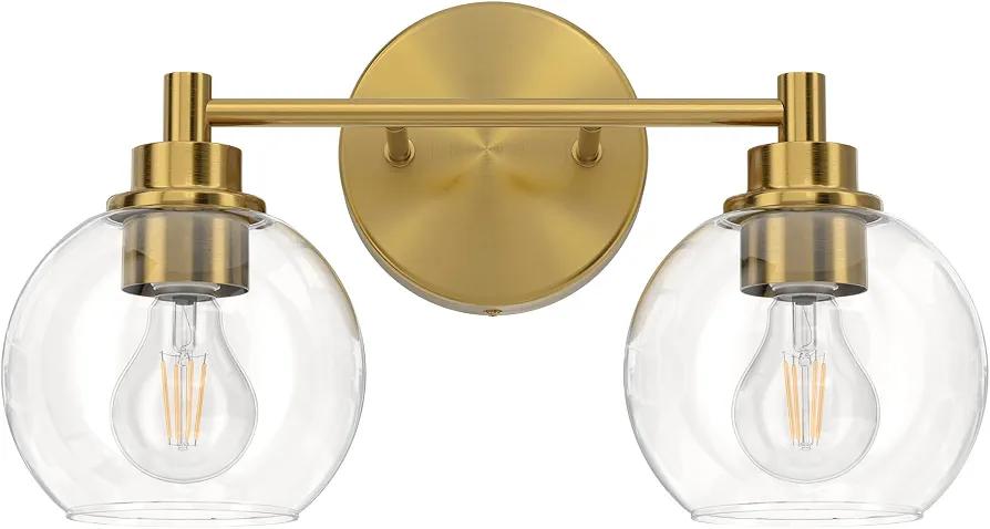 VONLUCE Bathroom Light Fixtures, 2-Light Vanity Light with Globe Glass Shades E26 Sockets, Bathroom Lights Over Mirror for Bedroom Hallway Living Room, Gold Finish
