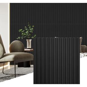 STICKGOO Slat Wall Panel, 3D Wall Panels for Interior Wall Decor PVC Fluted Textured Panel 12-Tile 19.7 x 19.7in - Black