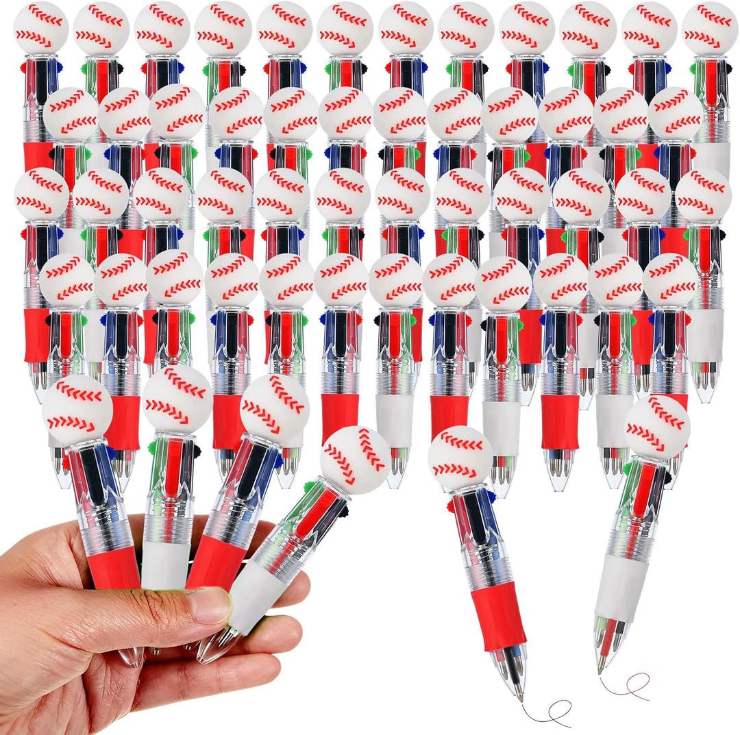 Baseball Party Favors baseball Pens Multicolor Pen in One Cute Fun 4-in-1 Pens Bulk Cool Ballpoint Pens for Birthday Gifts Teacher Supplies (Baseball, 48)