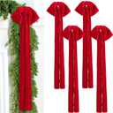 4 Pcs Large Velvet Bows for Christmas Tree 35.5 x 11.8 Inches Rustic Velvet Ribbon Bow Christmas Swag Wreath Staircase Bows Vintage Raw Edges Tree Topper for Indoor Outdoor Decor(Red)