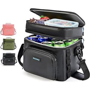 Double-Layer Insulated Cooler Foldable Lunch Box, Leakproof Cooler Bag for Men & Women, Shoulder Strap, Bottle Opener, for Beach, Camping, Car