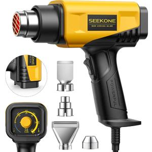 SEEKONE 1800W Heat Gun Compact Design Heavy Duty Hot Air Gun 122-120250- 650Variable Temperature Control for 2 Speed Settings with 4 Nozzels for Crafts, Vinyl Wrap, Shrink Tubing