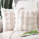 MADIZZ Pack of 2 Thick Plush Wool Throw Pillow Covers 26x26 Inch Cream Soft Neutral Decorative Throw Pillows Accent Boho Cushion Covers for Couch Sofa Bedroom Pillow Shell