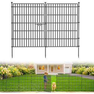 10 Panels No Dig Garden Fence with Gate, 34in(H) 22.5ft(L) Decorative Metal Outdoor Dog Fence, Rustproof Pet Fencing for Yard, Patio, Flower Bed -Temporary Fencing| Easy to Install
