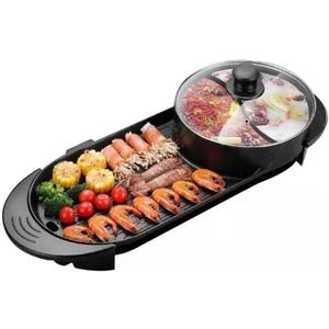 27 Hot pot with Grill, Electric BBQ Grill 2200W Non-Stick Korean Barbecue Grill for 2-12 People, Independent Dual Temperature Control(110V)