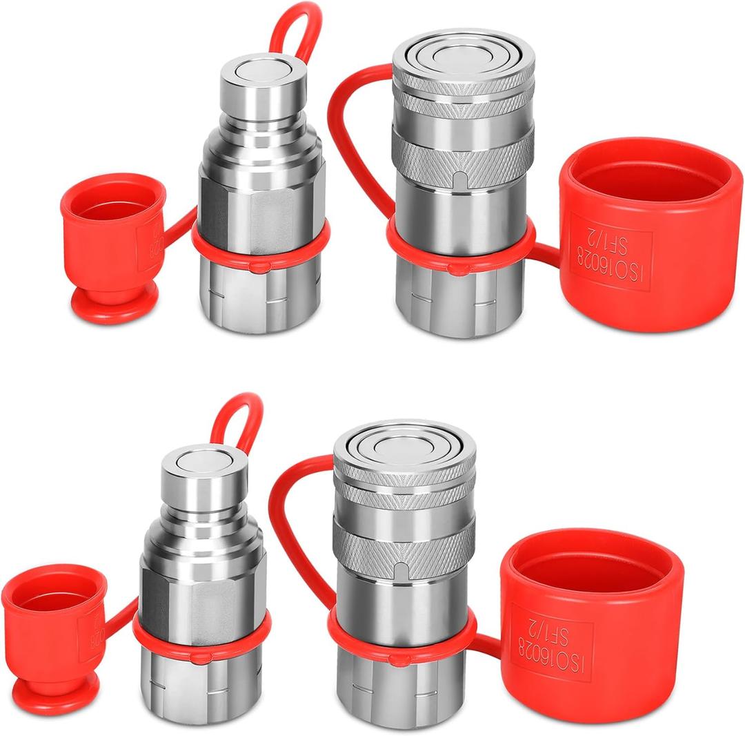 1/2 NPT Skid Steer Hydraulic Couplers,Skid Steer Quick Connect Fittings with 2PCS Dust Caps,Hydraulic Quick Connect with Most Models of Skid Steers Loaders, 2 Sets(ISO16028)