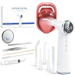Electric Tonsil Stone Remover Vacuum  USB Rechargeable, 6 Suction Levels for Bad Breath Relief, Painless Tonsillolith Removal | Tonsil Stone Removal Kit, LED Light, 11-in-1 Glass & Silicone Probes
