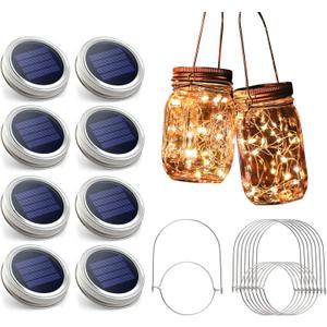 Urvoix Solar Mason Jar Lights - 8 Pack 30 LED Solar Fairy Lights Outdoor, Waterproof Mason Jar Lids Lights Solar Powered String Lights with Hangers(NO Jars) for Garden Patio Lantern Decor (Warm White) Urvoix Solar Mason Jar Lights - 8 Pack 30 LED Solar Fairy Lights Outdoor, Waterproof Mason Jar Lids Lights Solar Powered String Lights with Hangers(NO Jars) for Garden Patio Lantern Decor (Warm White)