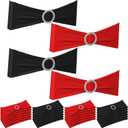 Newwiee 24 Pieces Colored Chair Sashes Spandex Dining Stretch Chair Sashes Bands with Buckle for Wedding Event Fiesta Mexican Party Favor Ceremony Reception Banquet Decoration (Red Black)
