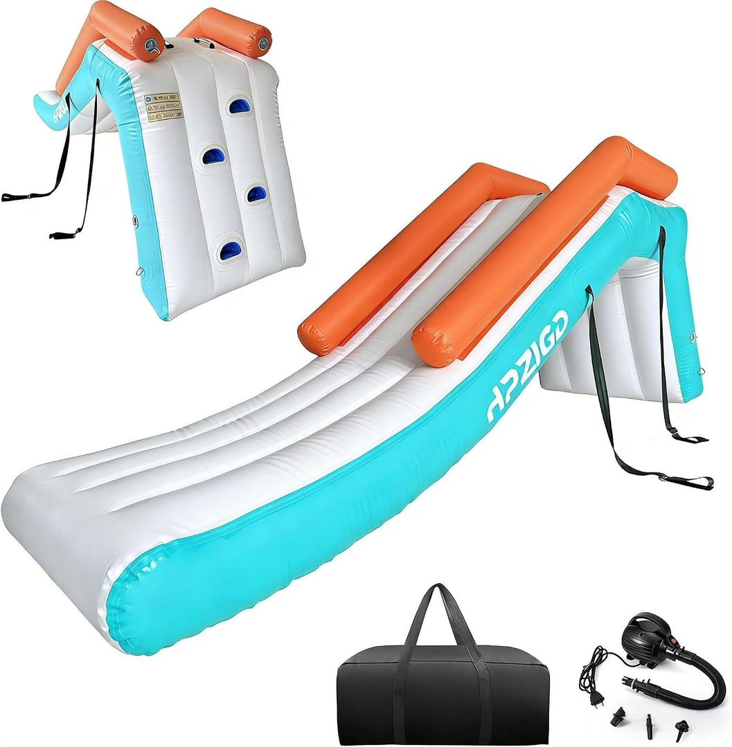 Inflatable Pontoon Slide, Quick Setup Portable Water Slide for Boat Dock, Lake Pool, Summer Party, White