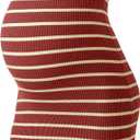 SUNNYBUY Women's Striped Maternity Dress Summer Tank Bodycon Dresses Knit Slit Pregnancy Clothes (Large, Brick Red-cream Stripe)