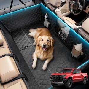 Wigoo Dog Truck Seat Cover for Back Seat, Dog Hammock with Hard Bottom Support (450lbs), Heavy Duty Waterproof Car Bed Extender for 2-4 Large Dogs, Backseat Protector for Truck/SUV, XL Size, Black