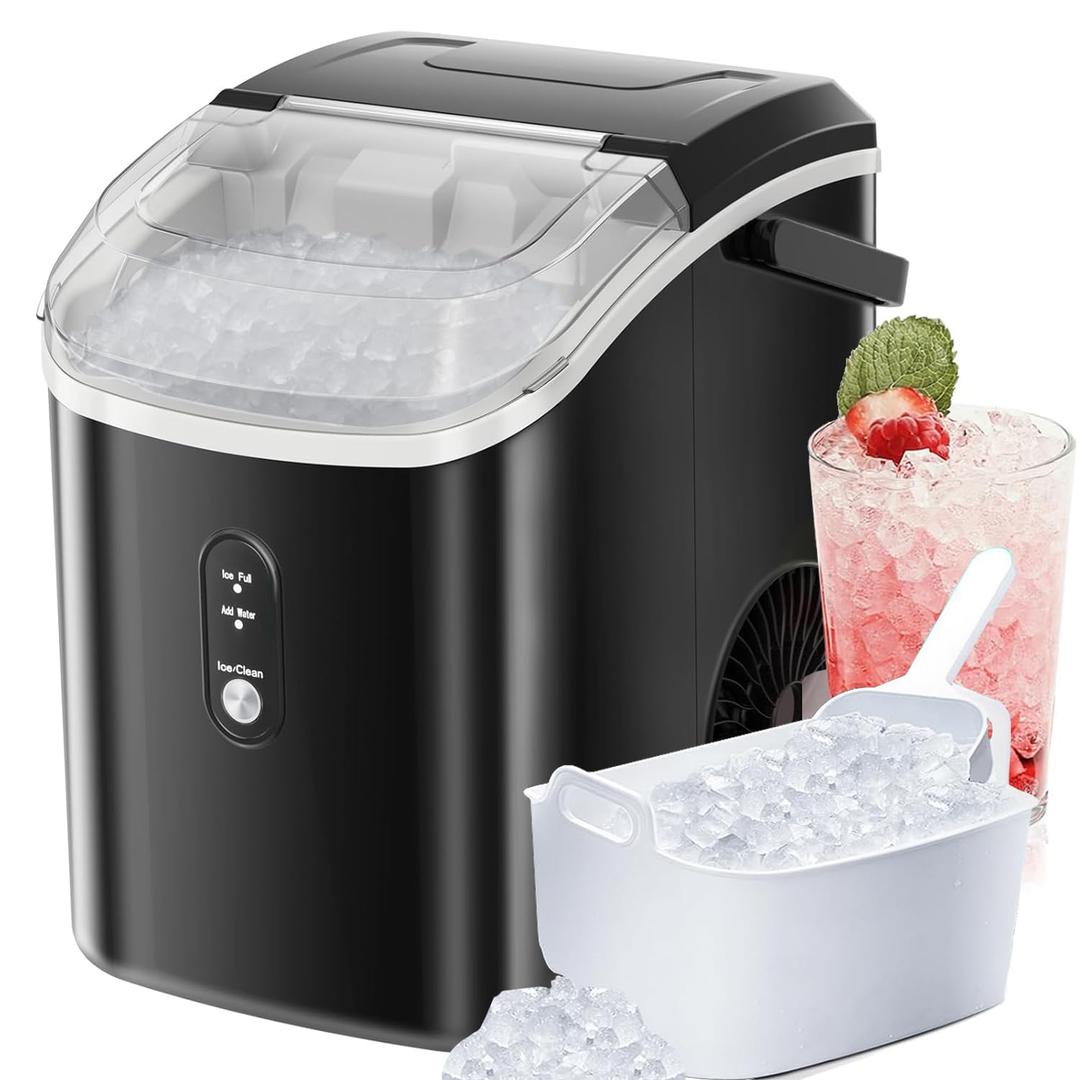 Antarctic Star Countertop Ice Maker with Soft Chewable Pellet Ice, 34lbs/24Hrs, One-Click Operation, Self-Cleaning Portable Peddle Ice Machine with Ice Scoop for Kitchen,Office,Bar,RV (Black) (13x12x9")
