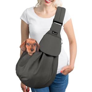 SlowTon Dog Carrier Sling - Thick Padded Shoulder Strap Adjustable Dog Carriers for Small Dogs, Puppy Carrier Purse for Pet Cat with Front Zipper Pocket Safety Belt Machine Washable (Grey L)