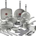 T-Fal Refresh Ceramic Nonstick Cookware Set, 20-Piece, Made without PFOA and PTFE, Oven and Broiler Safe up to 350F, Includes Stockpot, Griddle, Frying Pans, and Utensils, Pots and Pans, Moon Grey