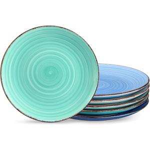 vancasso Bonita 10.5 Inch Ceramic Dinner Plates and Bowls Set of 6, Cool Colors Microwave and Oven Safe, Durable Glaze Resists Scratches and Chips, Set of 6 Stackable, Colorful Bonita Design, Salad Plates
